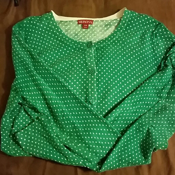 Kelly green and polka dot cardigan