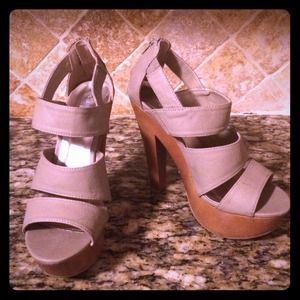 Charlotte Russe Taupe straps with wooden platform