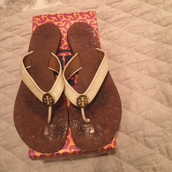 Tory Burch ivory patent Thora sandal