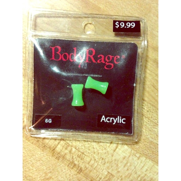 6g Body Rage green acrylic gauges