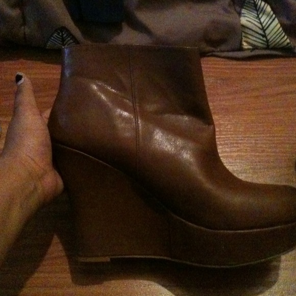 Leather Brown Ankle Wedges