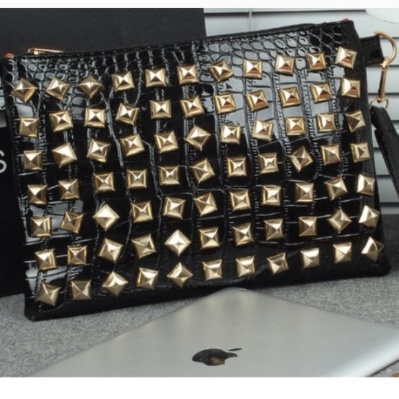 Evening bag/clutch w/ gold studs. - Picture 2 of 3