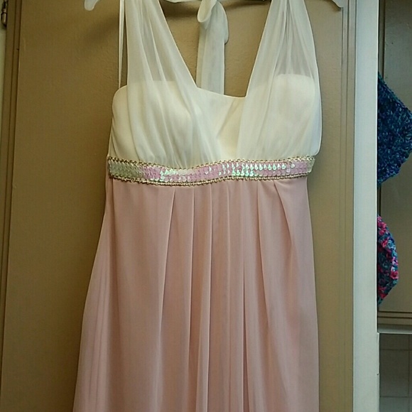 Pink and white halter dress.