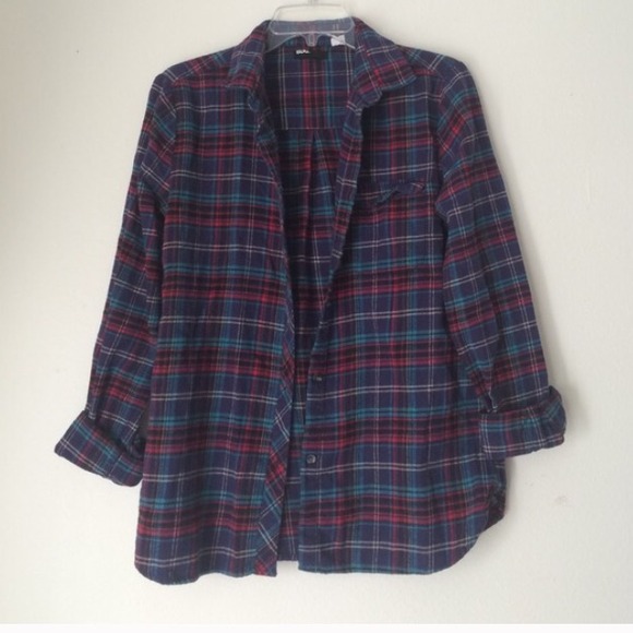 BDG Tops - BDG Navy Plaid Flannel Blouse