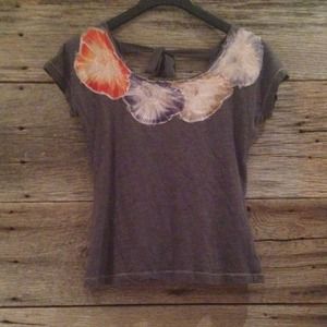 Anthro Grey Silk Floral Tee - Hollyhock by C. Keer