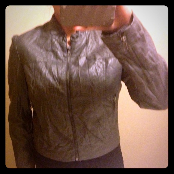 Gray Faux Leather Jacket