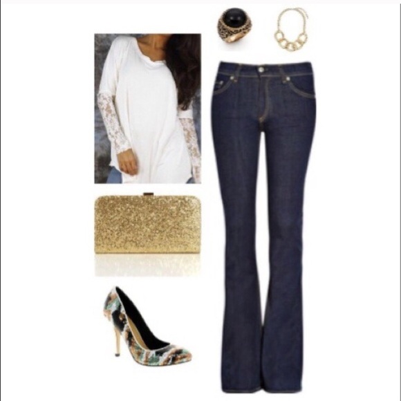 Ivory Lace-Sleeve Scoop Neck Top - Picture 2 of 2