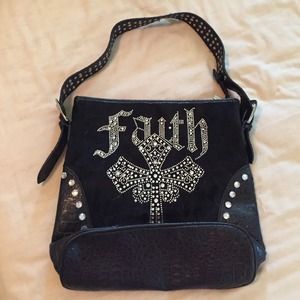Suede, leather and rhinestone handbag