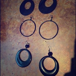 Set of three black earrings