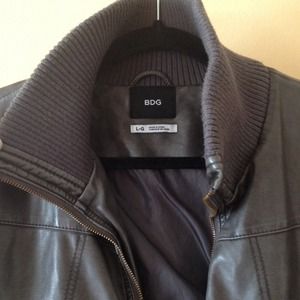 Grey leather bomber jacket