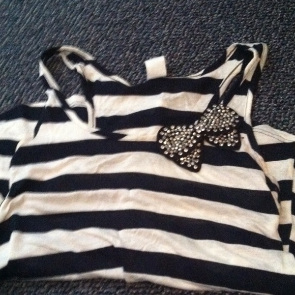Striped tank with bejeweled bow