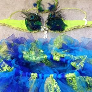 Custom rave outfit; peacock inspired