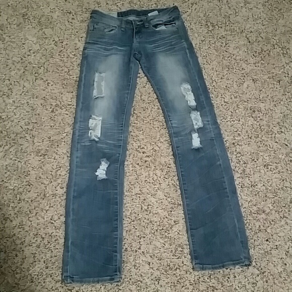 Machine distressed jeans