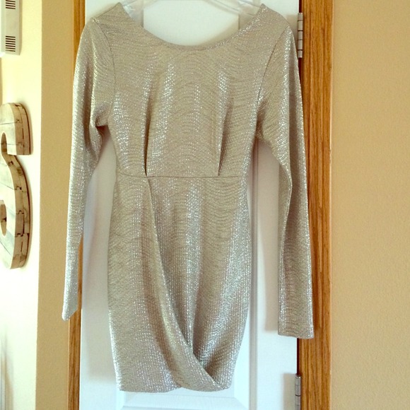 Long sleeve gold BCBG party dress