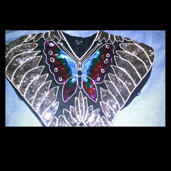 Sequins pull over butterfly top