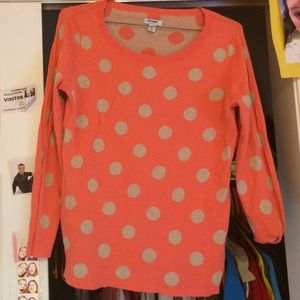 Coral and gray polka dotted sweater