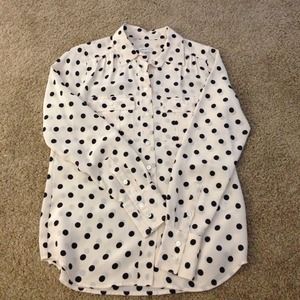 Super cute off white blouse with black polka dots!