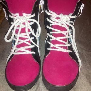 Colorblock heeled sneaker boots
