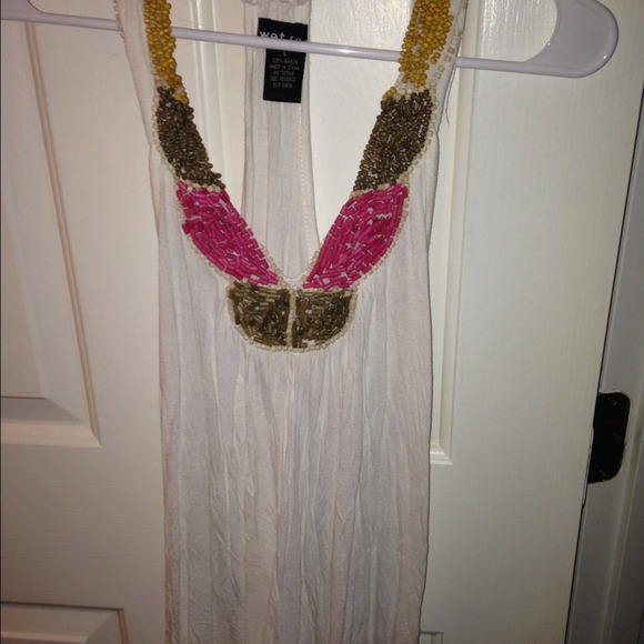 White tank top with beaded straps