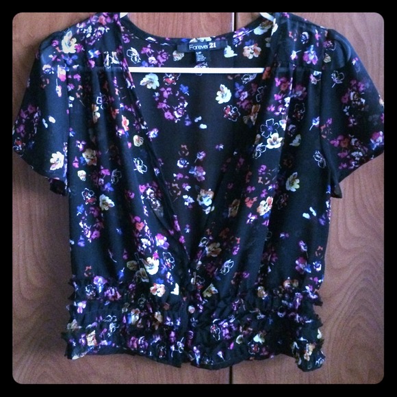 ** Black sheer floral top