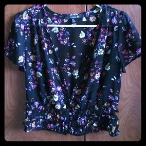** Black sheer floral top