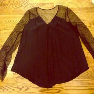 BCBG black silk and lace too with button detail