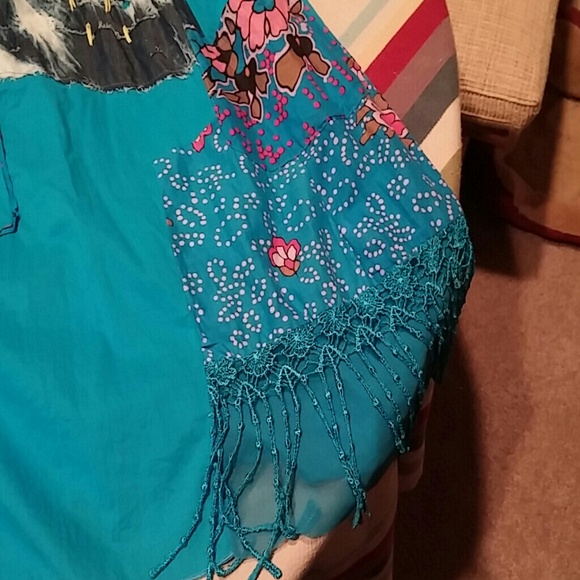 Blue Textured Multi-Patterned Dress - Picture 3 of 4