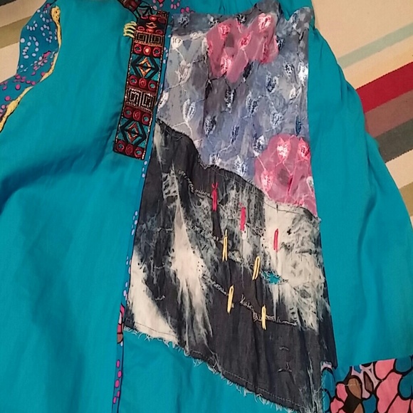 Blue Textured Multi-Patterned Dress - Picture 4 of 4