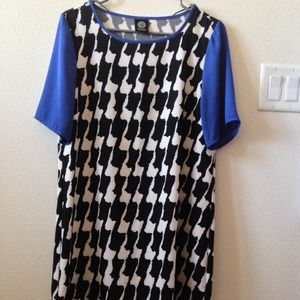 Nordstrom Black and White Dress with Blue Sleeves