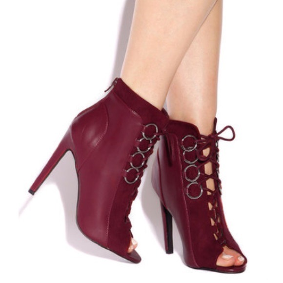 Maroon booties.