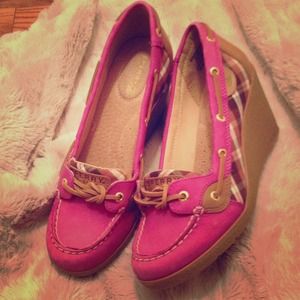 🎉CCO🎉Sperry Top-Sider Pink/Plaid Wedges