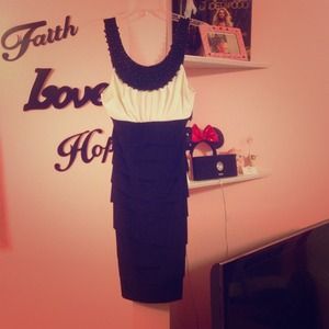 Simple white and black dress.