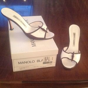 Authentic manolo blahnik white and brown sandal