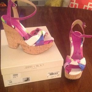Authentic jimmy choo wedges w/ satin floral print