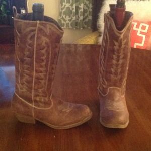 Brown faux leather cowboy boots