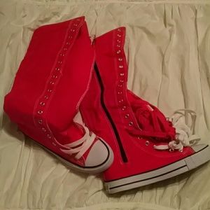 West Blvd Hot pink knee high lace up sneakers