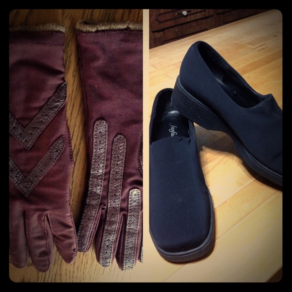 Bundle of shoes and isotoner gloves.