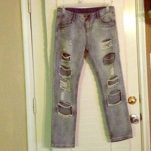 Women boyfriend hole ripped jeans