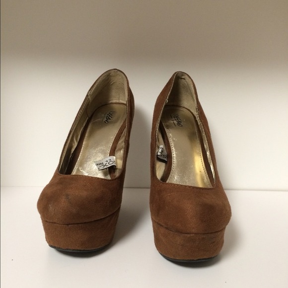 Tan Suede High Wedges