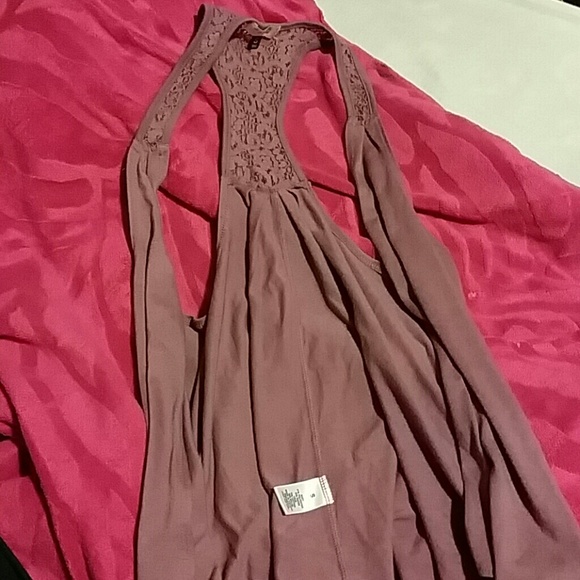 Purple spaghetti strap cardigan.