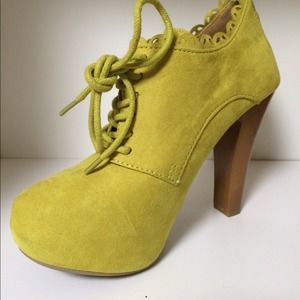 Scalloped Yellow Bootie Heels