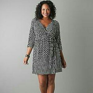 Houndstooth wrap dress.