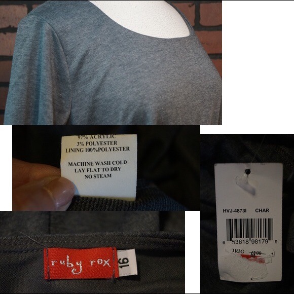 ❎SOLD❎NWT Ruby Rox Charcoal Gray Belted Dress 16 - Picture 4 of 4