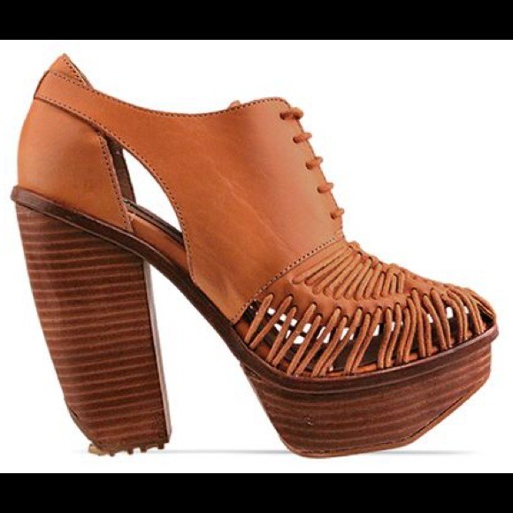 Miista Tan Leather Wooden Platforms