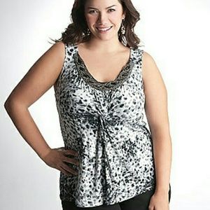 Lane Bryant twisted front embellished tank.