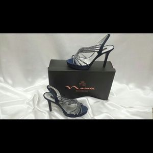 Navy satin heel