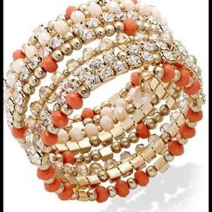 Gold-Tone Coral Bead Coil Bracelet