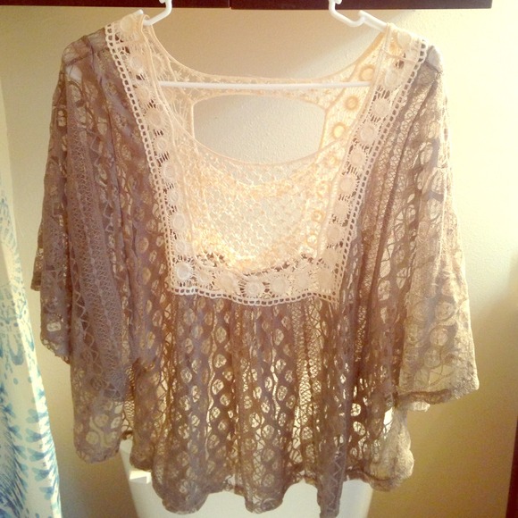 Brown & white lace top