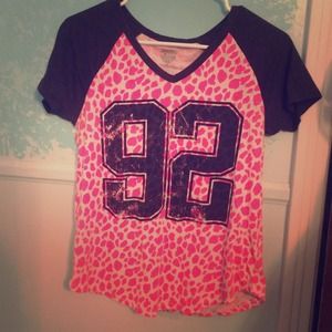 Gray pink and white T shirt