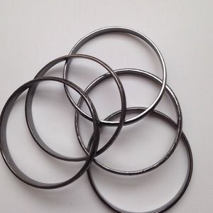 5 Bangle Bracelets gunmetal grey tone